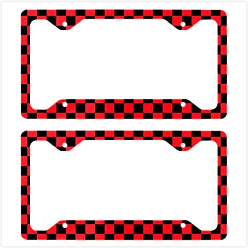 Multistory 2X Checkered Flag Racing License Plate Frame Cover For Mini Coopers Countryman Clubman- 2 Black Red #TOP1