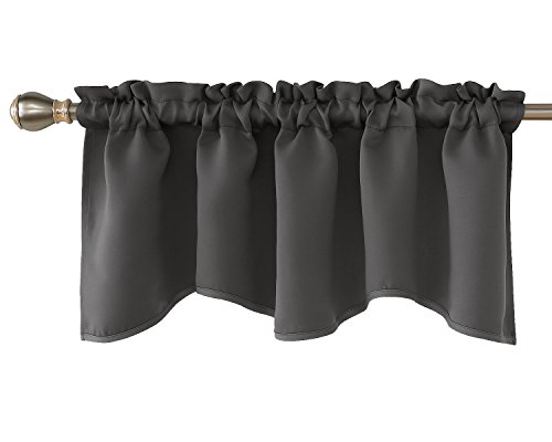 Deconovo Dark Grey Scalloped Valance for Basement Rod Pocket Blackout Valance Curtains 42x18