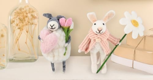 Primitives by Kathy Collectible Critter, Felt Lamb Holding a Pink Heart and Flower Bouquet, Cute Valentine's Gift, Coordinates with Valentine's Day Décor image 4