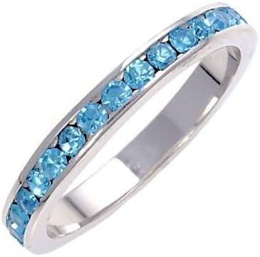 Darian: 0.96ct Simulated Aquamarine Stackable Eternity Band Ring 925 Sterling Silver, 3291B