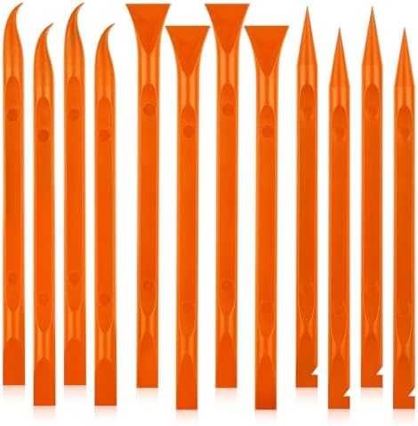 12Pcs Plastic Scraper Tool, Crevice Cleaning Tool, Non-Scratch Car Detailing Supplies for Cleaning, Versatile Label/Sticker Remover & Peeler Tool for Tight Spaces (Orange-12Pcs)