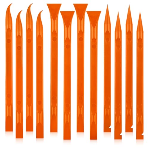 12Pcs Plastic Scraper Tool, Crevice Cleaning Tool, Non-Scratch Car Detailing Supplies for Cleaning, Versatile Label/Sticker Remover & Peeler Tool for Tight Spaces (Orange-12Pcs)