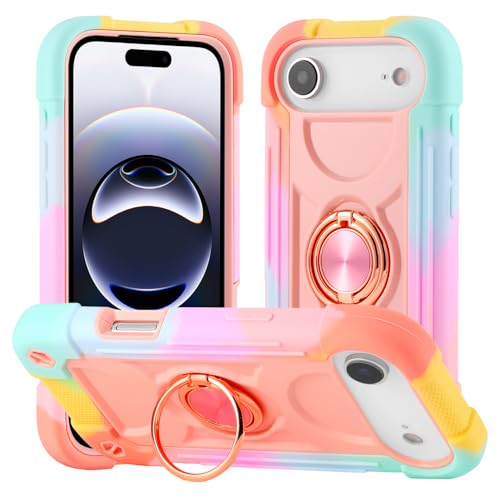 Coque iPhone 17 Air rose avec anneau rotatif et protection intégrale antichoc