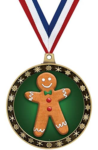 Gingerbread Man Winter Seasonal Medals and Trophies, 2.5" Gold Gingerbread Man Winter Medal Awards, 20 Pack Prime