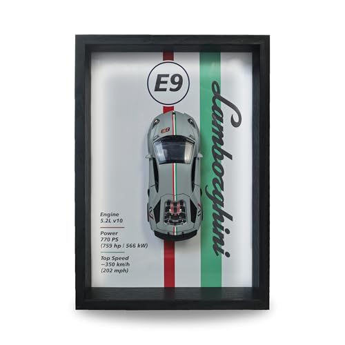 Image of CodersParadise Lamborghini Huracan Nardo Grey 3D Car Frame Wall Art-1:32 Die-Cast Metal Model with Wooden Display Frame| Detachable Miniature, Interchangeable Posters, Pull-Back Action & Opening Doors