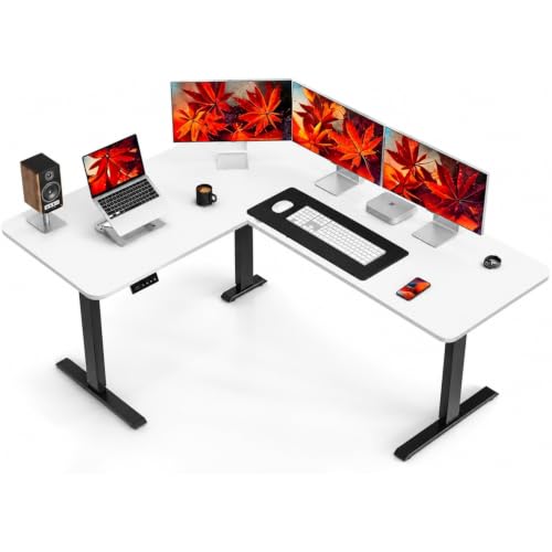 Image of TEKAVO Electric Standing Desk L Shaped Height Adjustable Workstation | Single Motor Sit Stand Desk for Home & Office | Ergonomic Study Table with Spacious Desktop I 160 Cm (White) I DIY
