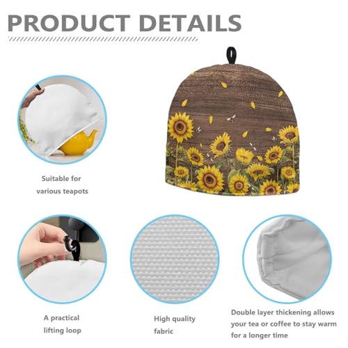 Image of Tea Pots Cozy Large Tea Pot Cozies Kettle Quilt Dust Cover Insulated Warming Teapot Dust Cover for English Tea Sets Home Kitchen Decorative Accessories, Sunflower Brown Wood Grain