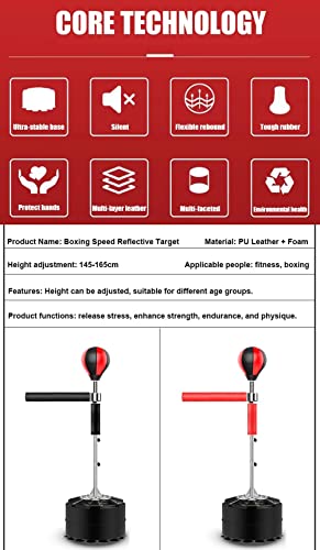 KJZQXYX Barre de Rotation réflexe réglable en Hauteur pour Adulte, Sac de Boxe Debout, Balle de Vitesse à Rebond Rapide, Bras oscillant Flexible à 360 ° (Red 14 Suckers)