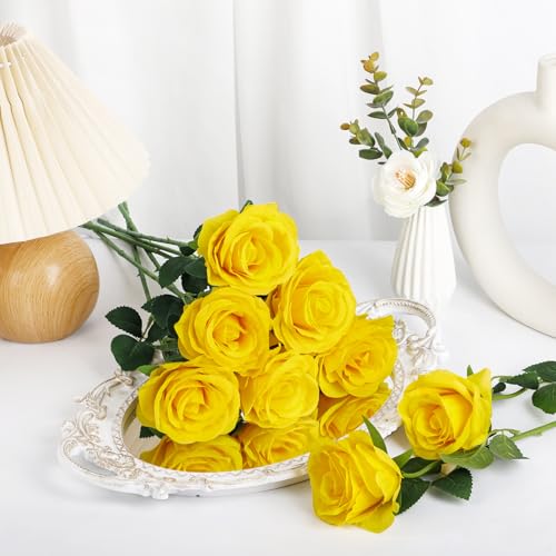 Ouddy Decor 20 Pcs Fake Yellow Roses Artificial Silk Flowers with Long Stem by Ouddy Decor - Used condition - Image 3