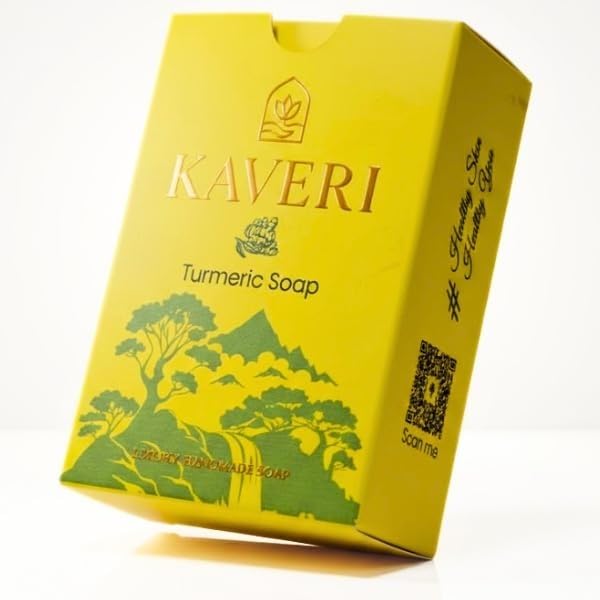 Image of KAVERI Turmeric Handmade Soap Bar - Cold-Processed Ayurvedic Cleansing Bar, SLS-Free - 110g