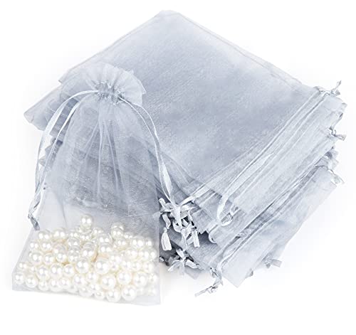 ABSOFINE 120 bolsitas de organza de 10 x 15 cm, con cordón transparente, para joyas, color plateado Cover