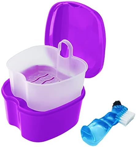 Colorful Denture Bath Case with Brush, Denture Cup Soaking Holder...
