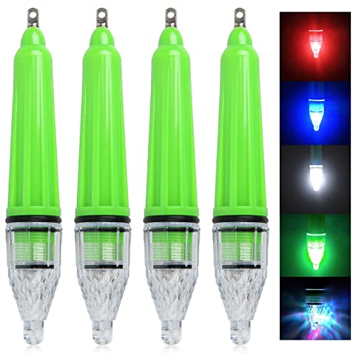 OROOTL LED Underwater Fishing Light, 4 Pack Deep Drop Fishing Lights Waterproof Fish Night Light Attractive Flashing Green White Red Blue Bait Lure Lamp Accessories, Green