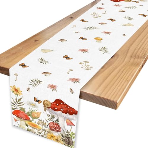 Mushroomtablerunnerrusticfarmhouseforestplantsbotanicalwildfloralcoffeetablecenterdecorforhomekitchendiningpatioholidaypartyindooroutdoortabledecorations13x36inch  Urban Country Home Decor Mushroom table runner rustic farmhouse forest plants botanical wildfloral coffee table center decor for home kitchen dining patio holiday party indoor outdoor table decorations 13×36 inch  urban country home decor