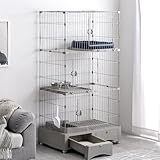 タンスのゲン 猫ゲージ 3段 幅82㎝ 高さ157㎝ トイレ付き キャスター付 丸洗いOK キャットケージ 引き出し 収納 52800019(90280)