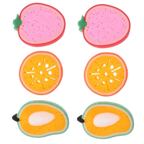 ledmomo 6個キッチンクリーニングスポンジ フルーツ型 いちご オレンジ アボカド 強力洗浄 食器用スクラブパッド 台所 浴室家具対応 繰り返し