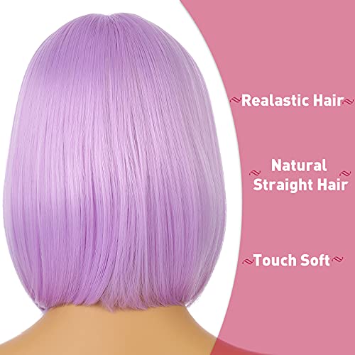 Enilecor Lavender Purple Wigs, Colored Bob Wigs For Women Neon Synthetic Wig, Middle Part With No Bangs Colorful Hair Replacement Wigs Short Straight Bob Wig For Women Cosplay Party Fun Wigs #TOP4