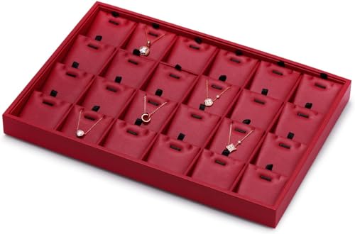 Red Leather Jewelry Tray Necklace Display Tray Jewelry Drawer Organizer Necklace Bracelet Holder Organizer Tray Stackable Jewelry Trays for Necklace Bracelet Pendant (Red