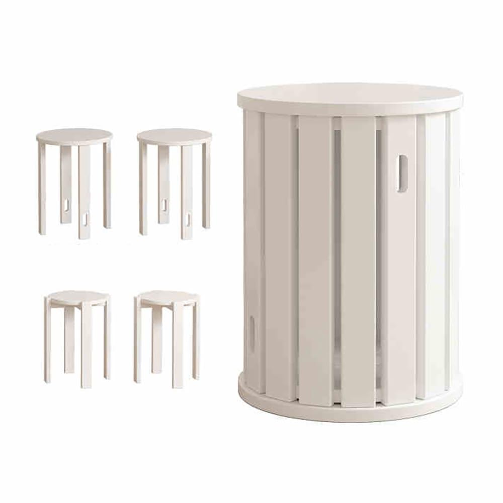 SXZenSpace 4-in-1 Stackable Wooden Stools Round Bar Stool Portable Dining Chair Versatile Side Table Nightstand Coffee Living Room (White)