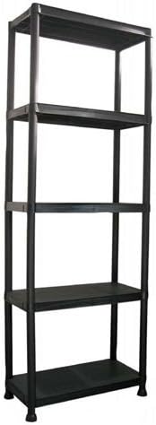 5 Tier 60cm Wide Heavy Duty Black Plastic Shelving Unit Storage Organiser Garage Home Pantry Racking Shelf Shelves Workbench Workman Bays Racking Tools Paint Stationary Parts (1)