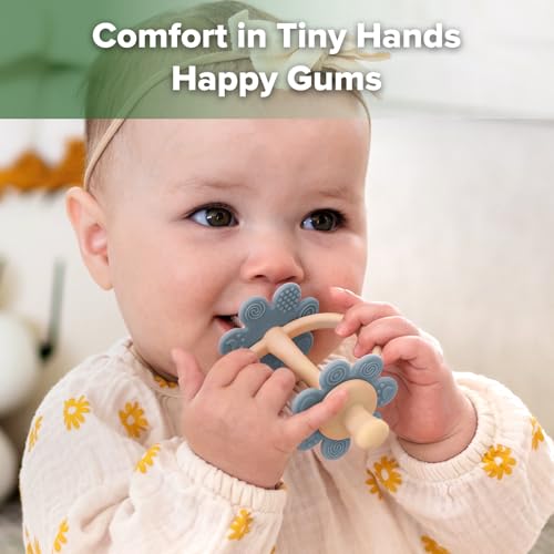 haakaa Silicone Baby Teether Toys,Nipple-Shaped End for Gum Massage,360° Baby Toothbrush Head for Self-Brushing Training,Easy to Grip- Sky Blue - Thumbnail 2