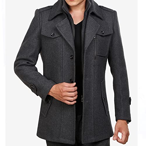Image of INVACHI Men's Wool Blend Coat Warm Winter Trench Coat with Detachable Soft Scarf Single Breasted Pea Coat