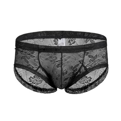 Men Lace Breathable Underwear Sexy Boxer Briefs U Convex Pouch Underpant