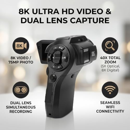 SENECESLI 8K Video Camera, 8X Digital 5X Optical Zoom for Vlog Photography - 1