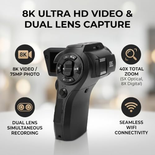 SENECESLI 8K Video Camera, 8X Digital 5X Optical Zoom for Vlog Photography