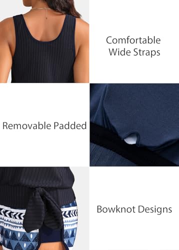 Image of ROSEWE Modest Tankini Swimsuits for Women, Two Piece Athletic Womens Bathing Suits Blouson Tank Tops with Board Shorts
