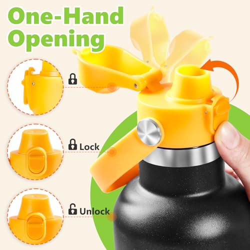Image of EIPOSAU Auto Flip Lid for Hydro Flask Standard Mouth Bottle, Spout lid for HydroFlask Narrow Mouth Bottle, Replacement Lid with Button Lock