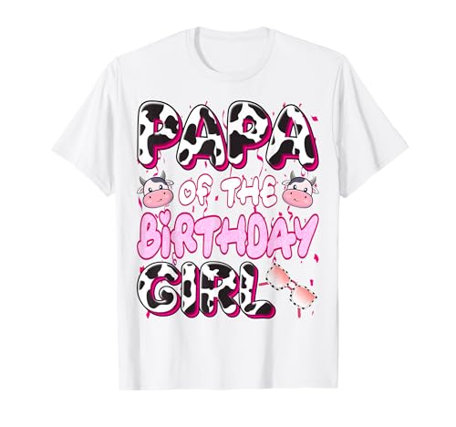 Camicia Papà of the Birthday Girl Farm Cow Dad Party Maglietta