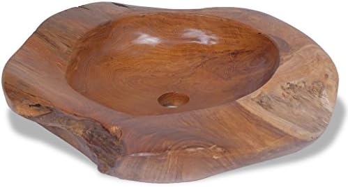 Festnight Bathroom Sink Teak Wood Vessel Sink with Water-Repellant Finish 17.7 Inch Above Counter Lavatory