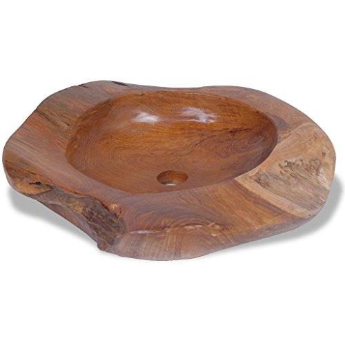 Festnight Bathroom Sink Teak Wood Vessel Sink With Water-Repellant Finish 17.7 Inch Above Counter Lavatory #TOP4