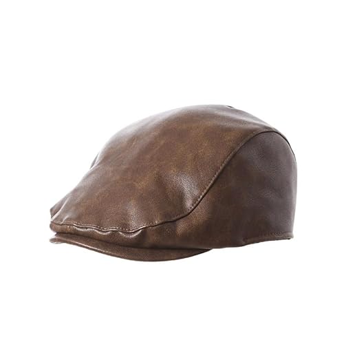 Classic Newsboy Cabbie Leather Hats Caps PU Leather Men's and Women's Duckbill caps Brown