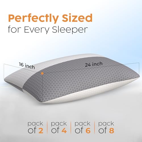 Image of CareFoam Height Adjustable Microfiber Sleeping Pillows - Set of 8 | 16 inch x 24 inch| Soft, Supportive & Washable | Ideal for Back, Side & Stomach Sleepers | White & Grey Cover