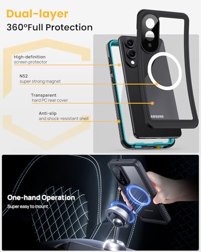 Image of Lanhiem Magnetic for Samsung Galaxy S25 Edge Phone Case, IP68 Waterproof Dustproof Case with Built-in Screen Protector, Rugged Full Body Protective Cover for Galaxy S25 Edge 6.7 Inch, Blue