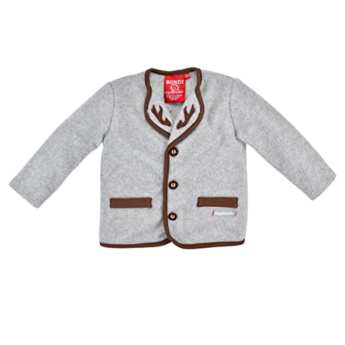 Bondi Trachten Fleecejacke Baby-Jacke Grau-Melange mit Hirschstickerei, Gr.