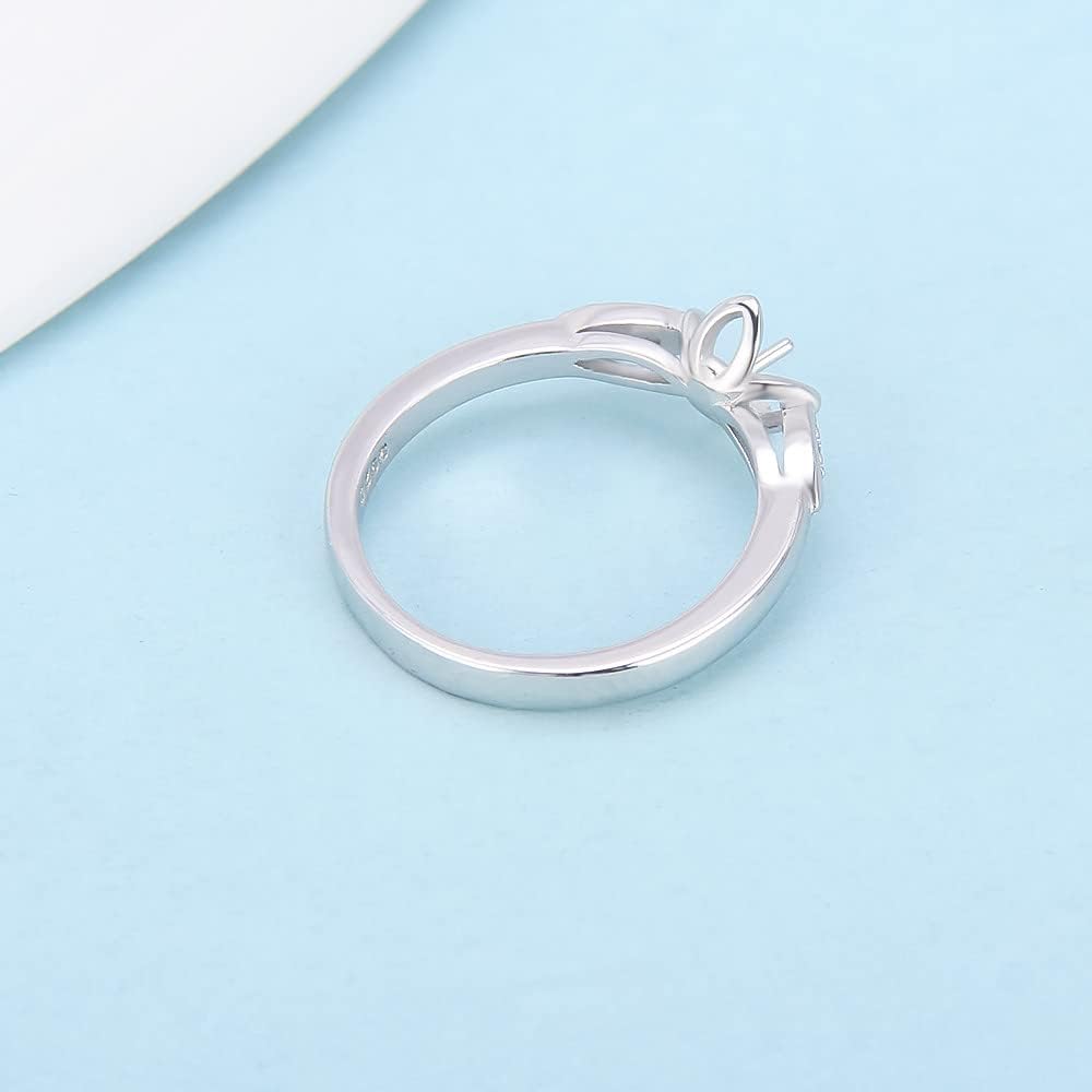 Sterling Silver CZ Gemstone Rings for Pearl Jewelry Making, Design Pearl Ring Fittings/Settings/Mountings for Women