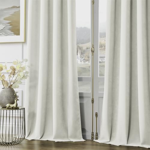 Image of Joydeco Vanilla Grey Velvet Curtains 90 Inch Curtains 2 Panels Set, Thermal Insulated Room Darkening Curtains for Bedroom Living Room, Soft Luxury Curtains Rod Pocket, 52W x 90L