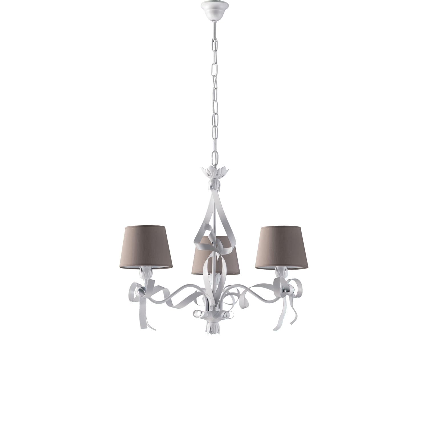 Lampadario Classico Provenzale Bianco Shabby Con Paralumi Tortora 3 Luci Lucy