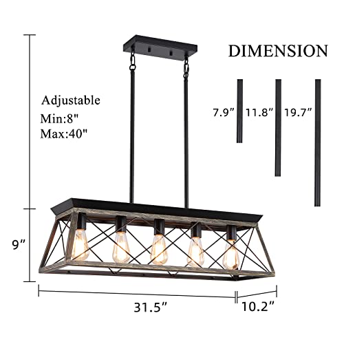 XIPUDA 5-Light Pendant Lights Fixture, Farmhouse Chandeliers for Dining Room, Rustic Island Lights for Kitchen, Rectangular Chandelier Rustic Farmhouse Light Fxiture Gold&Black by XIPUDA - Image 5