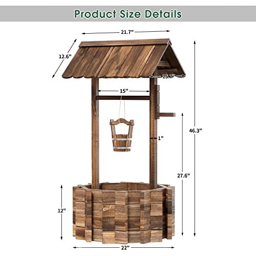 Breezestival Wooden Wishing Well Planter For Outdoors With Hanging Bucket, Rustic Flower Planter Patio Garden Decorative, Brown #TOP2