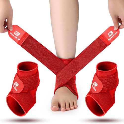 Image of Honoson 2 Pcs Ankle Brace Kid Ankle Support Youth Neoprene Lace up Compression Sleeve Foot Brace Stabilizer with Adjustable Strap for Sport Sprained Plantar Fasciitis Achilles Tendonitis(Red,S)