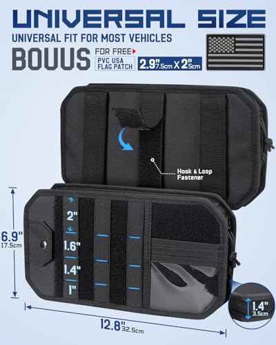 Pitozer Molle Car Sun Visor Organizer with Zipper Storage Pouch & Glasses Holder, Auto Semi-Rigid MOLLE Panel for Police Gear & Overland Accessories, Fit Most Cars, Trucks, Patrols & Vans