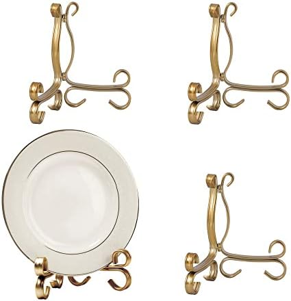 mDesign Decorative Metal Display Easel, Cookbook Holder, and Plate Stand for Kitchen and Household Storage of Tablets, Books, Plates, Pictures, Displays - 4 Pack - Aged Brass