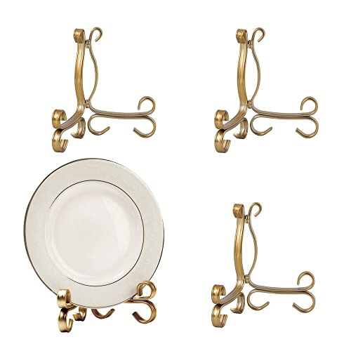 Mdesign Decorative Metal Display Easel, Cookbook Holder, And Plate Stand For Kitchen And Household Storage Of Tablets, Books, Plates, Pictures, Displays - 4 Pack - Aged Brass #TOP8