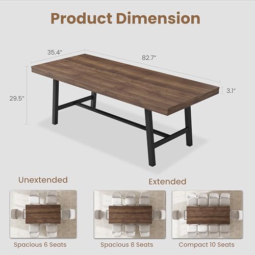 Image of GarveeHome 63-83 inch Extendable Dining Table, Industrial Rectangular Dining Room Table for 6-8 People, Expandable Kitchen Table with Heavy Duty Metal Frame for Dining Room, Kitchen & Parties, Brown