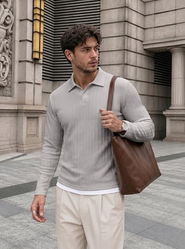 Image of JMIERR Mens Casual Polo Shirt Summer Short Sleeve Vacation Button Beach Knit Stretchy Golf Shirts