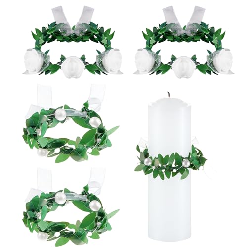 Guyode 4 Piezas Vela Bautizo Protector contra Goteo Diámetro 6 Cm 2 Estilos Cirio Bautizo Protección contra Goteo Flores y Perlas Bohemia para Bautizos Comuniones Bodas Cumpleaños